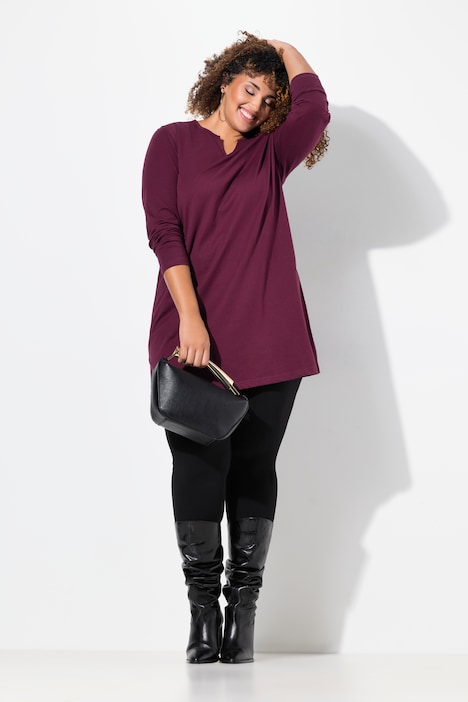 Notch Neckline Long Sleeve Knit Tunic