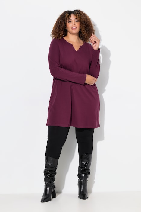 Notch Neckline Long Sleeve Knit Tunic