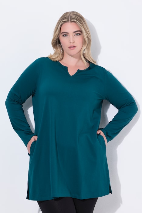 Longshirt, A-Linie, Tunika-Ausschnitt, Langarm