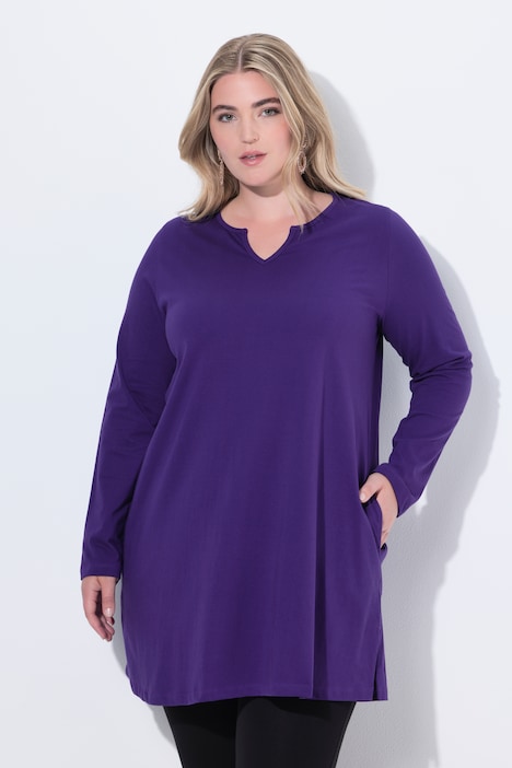 Longshirt, A-Linie, Tunika-Ausschnitt, Langarm