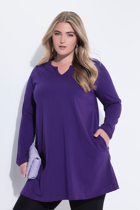 Longshirt, A-Linie, Tunika-Ausschnitt, Langarm