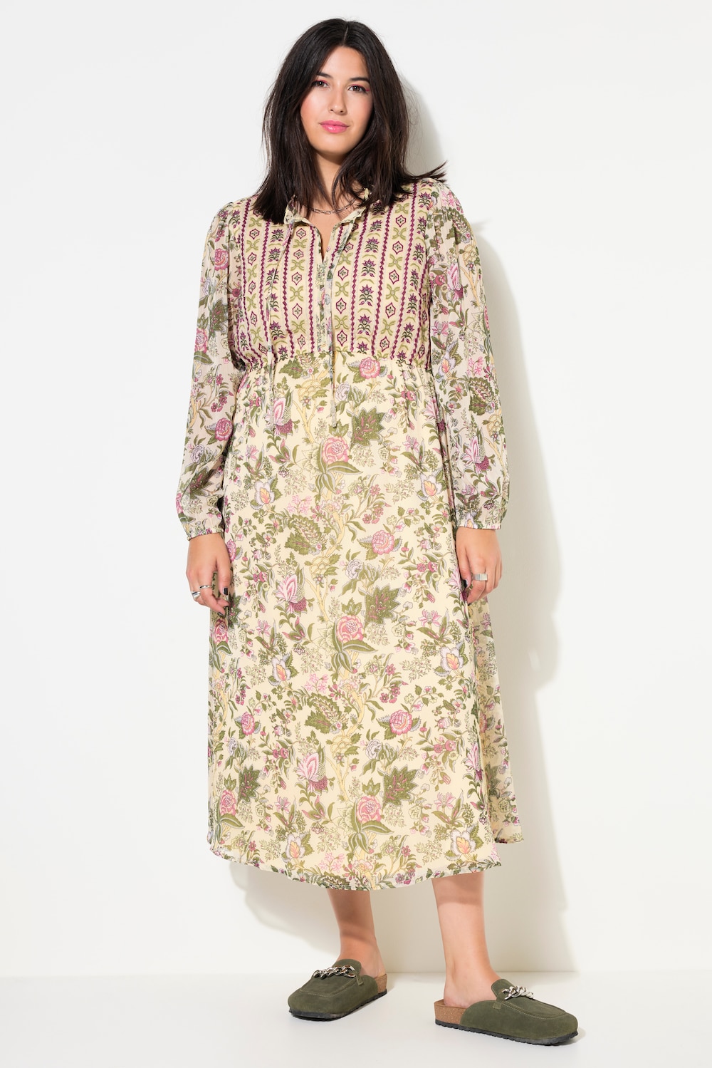 Maxikleid, A-Linie, Flowerprint, Stickerei