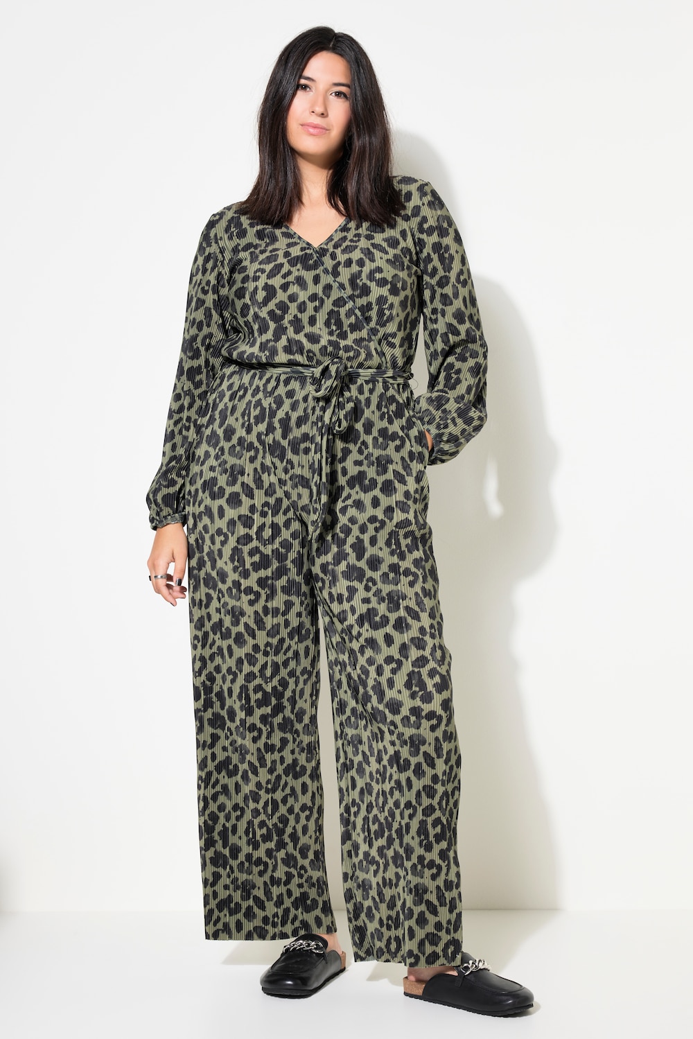 Jumpsuit, Plissee, Leo, weites Bein