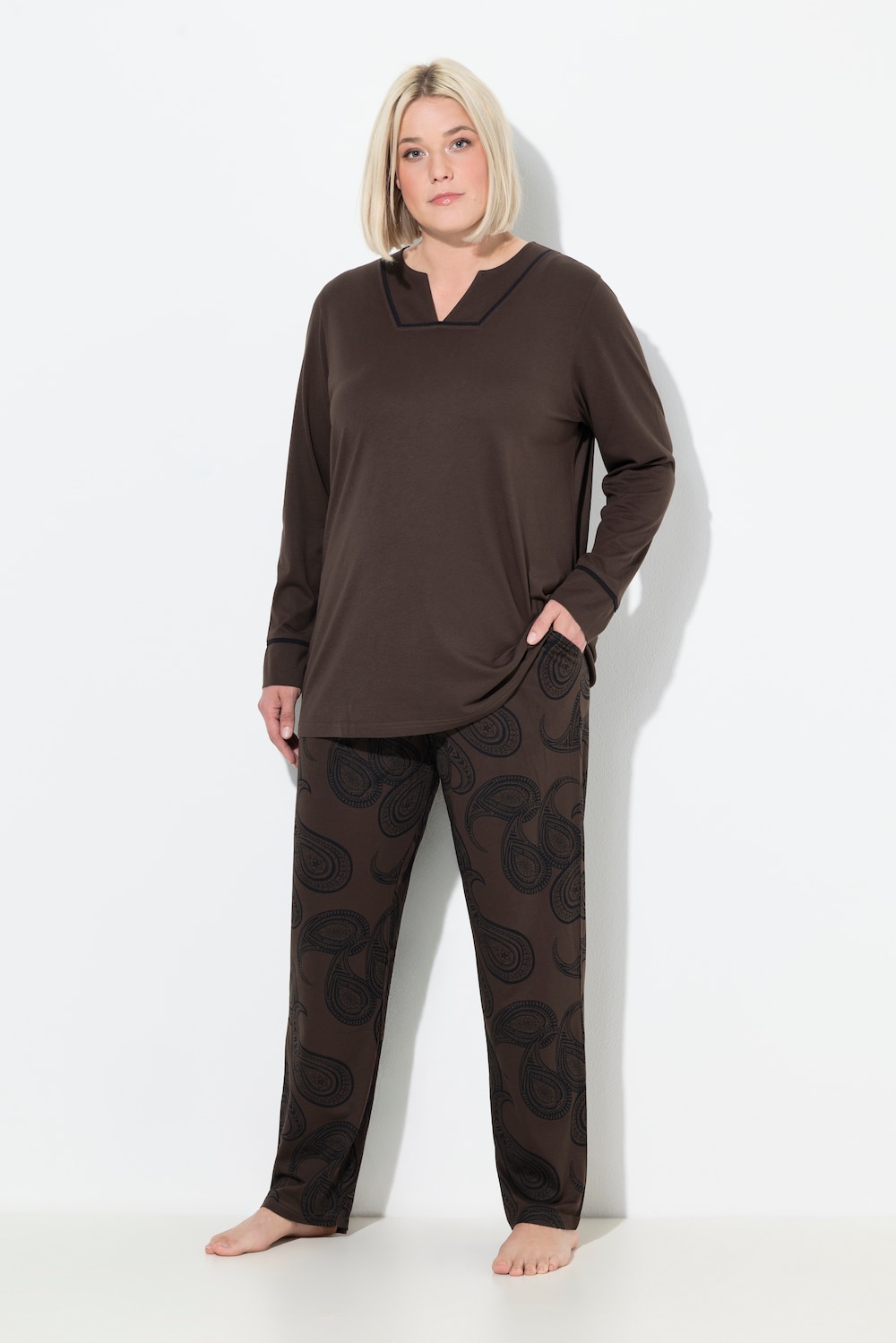 Große Größen Pyjama, Damen, braun, Größe: 54/56, Baumwolle/Synthetische Fasern, Ulla Popken
