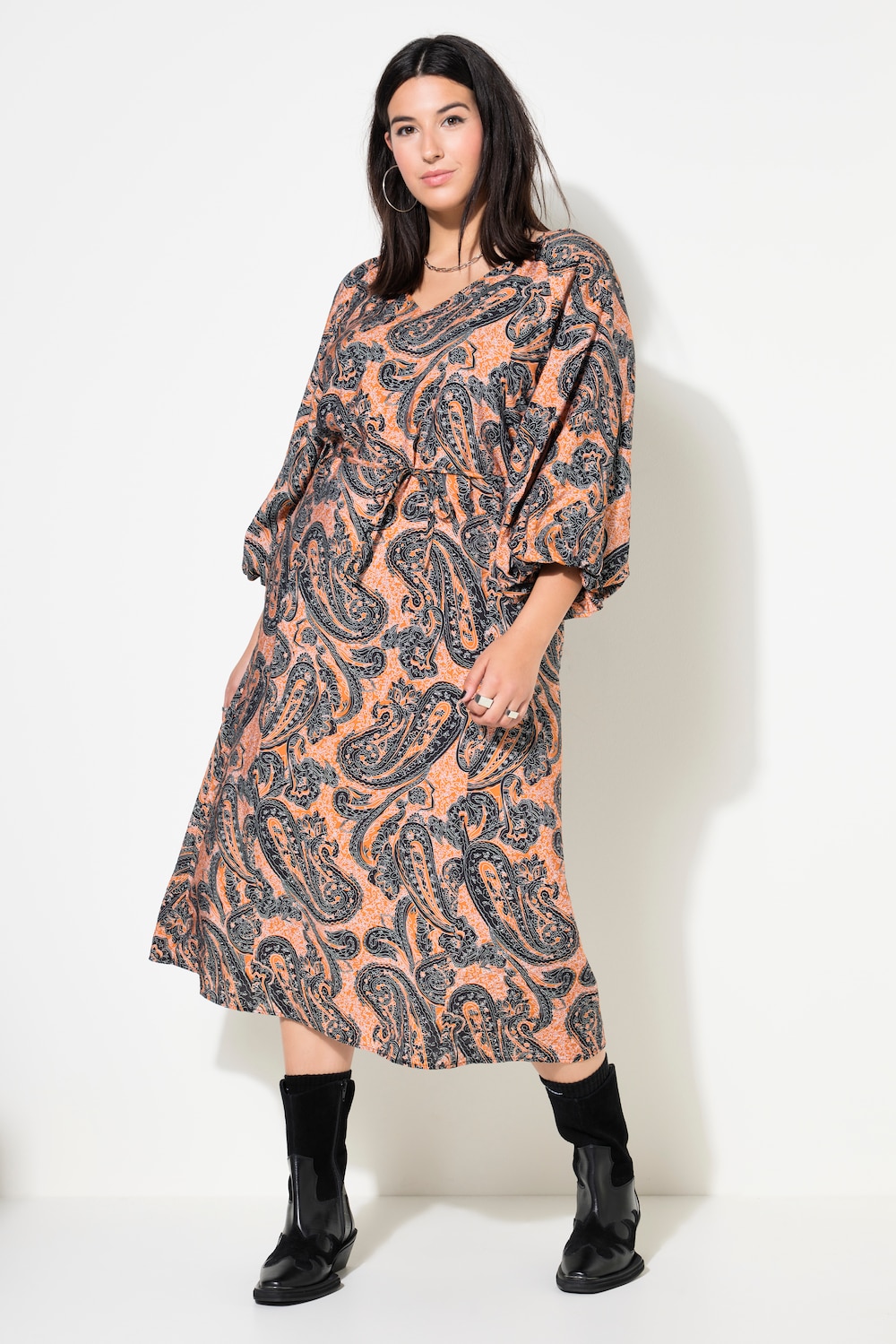 Maxikleid, A-Line, Paisley, 3/4-Ballonärmel