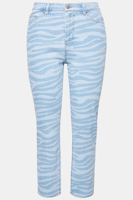 Blue and white striped mom jeans on sale