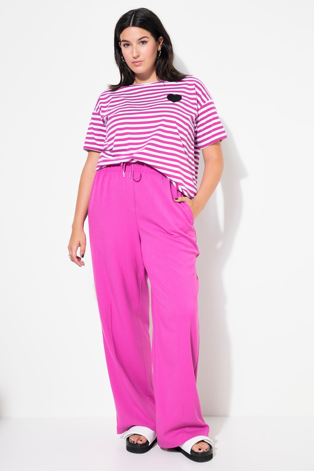 Marlenehose, Wide Legs, High Waist, Elastikbund