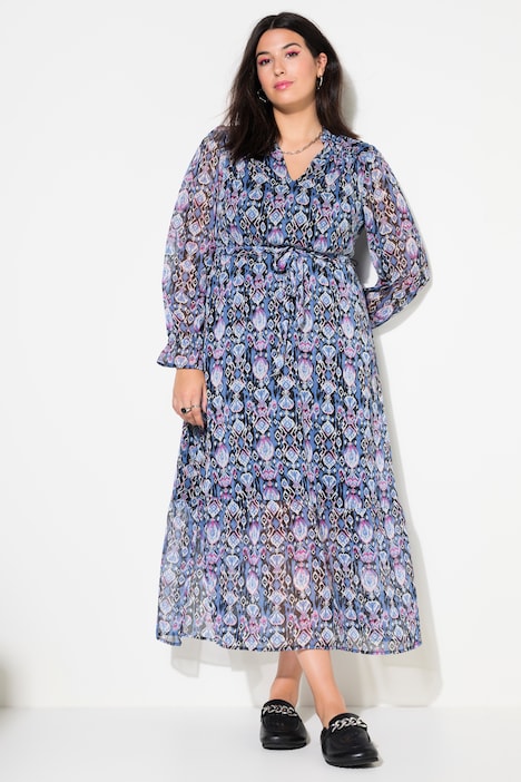 Ikat Print Layered Chiffon Maxi Dress