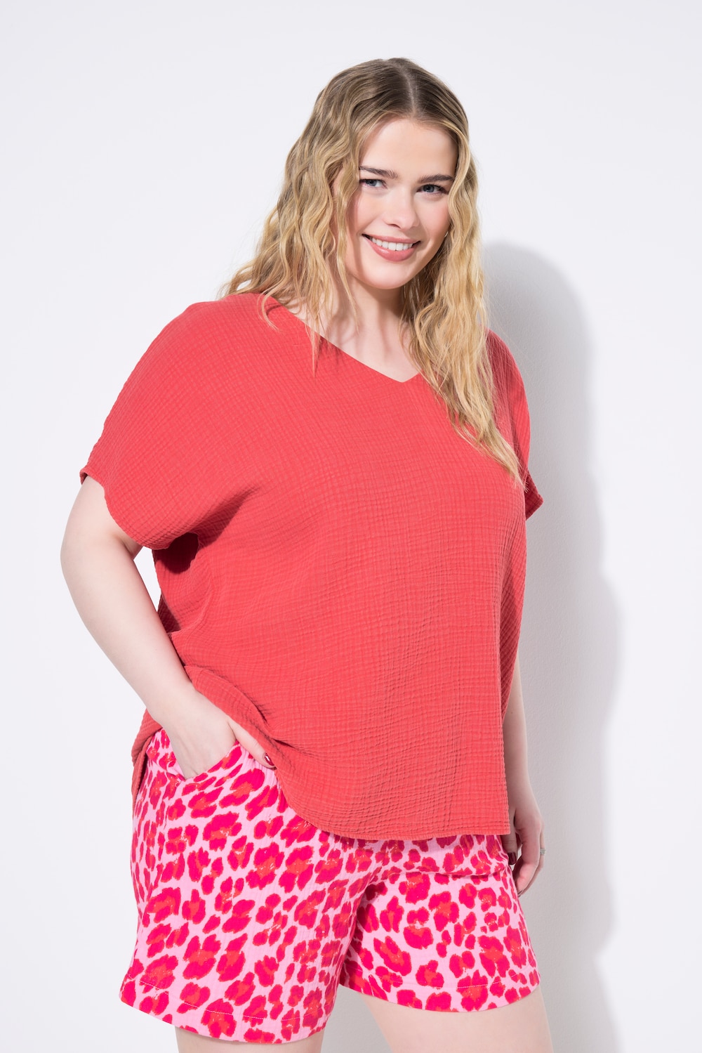 Große Größen Blusenshirt, Damen, rot, Größe: 58/60, Baumwolle, Studio Untold