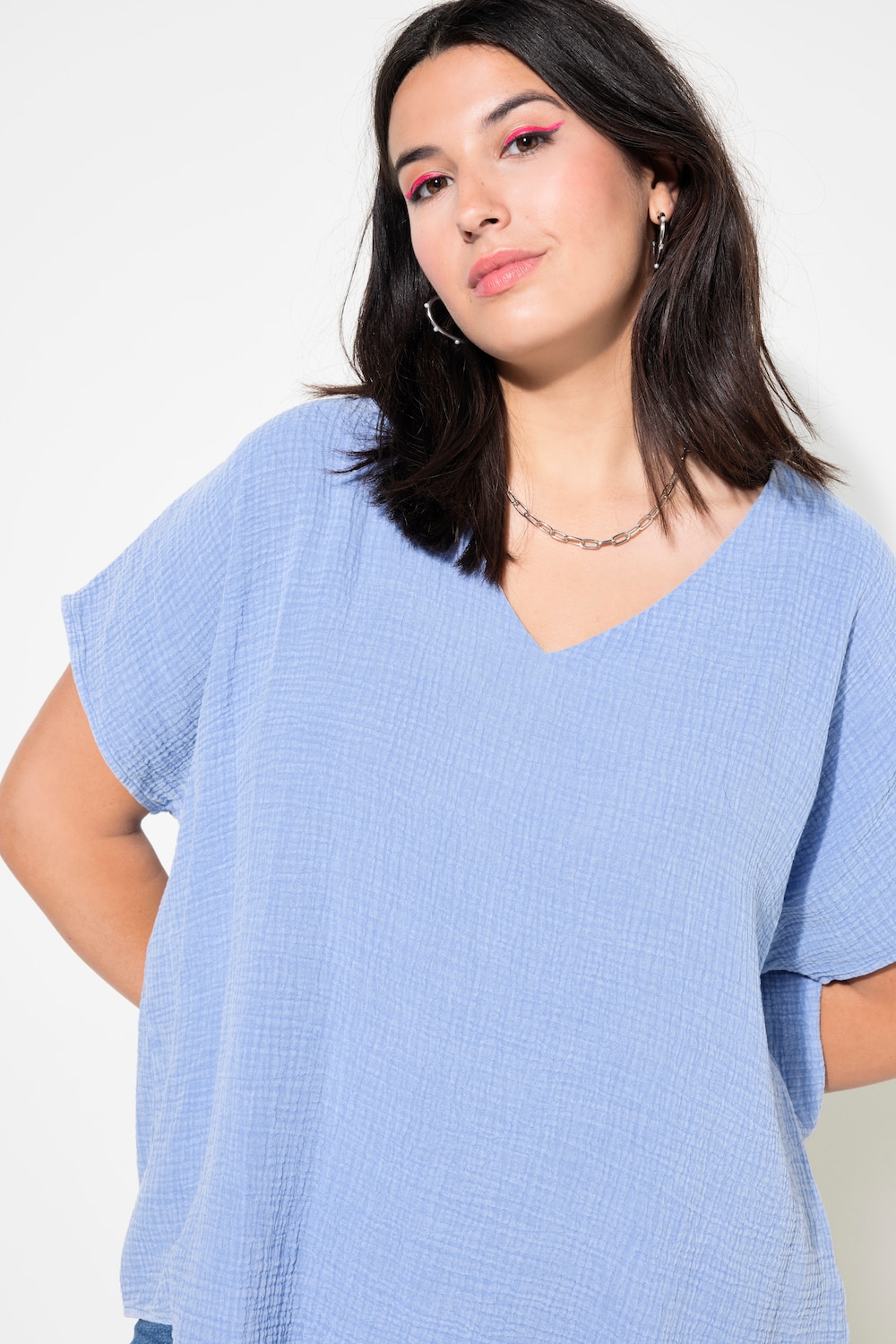 Große Größen Blusenshirt, Damen, blau, Größe: 54/56, Baumwolle, Studio Untold