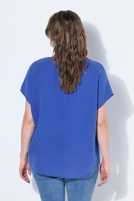 Overhemdblouse, oversized, mousseline, V-hals