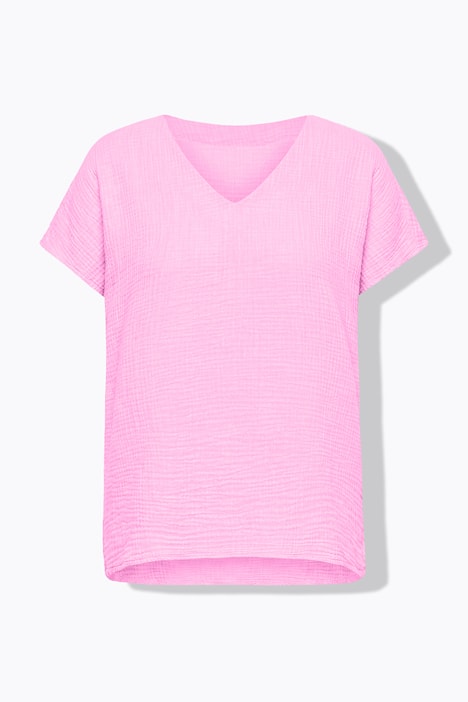 Overhemdblouse, oversized, mousseline, V-hals