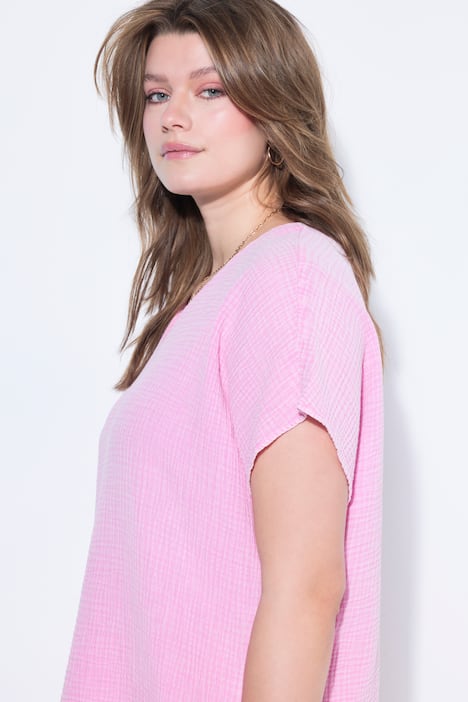 Overhemdblouse, oversized, mousseline, V-hals