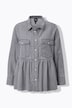 Denim blouse, volant, A-lijn, overhemdkraag, lange mouwen, franjes