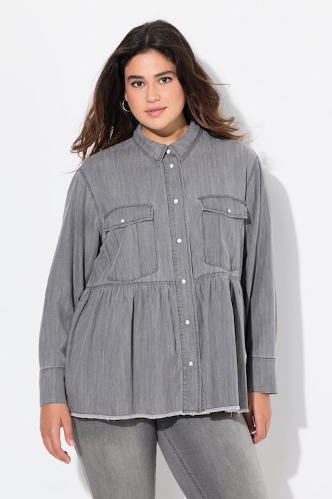 Lyocell Flounce Panel Denim Blouse