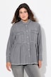 Denim blouse, volant, A-lijn, overhemdkraag, lange mouwen, franjes