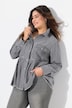 Denim blouse, volant, A-lijn, overhemdkraag, lange mouwen, franjes