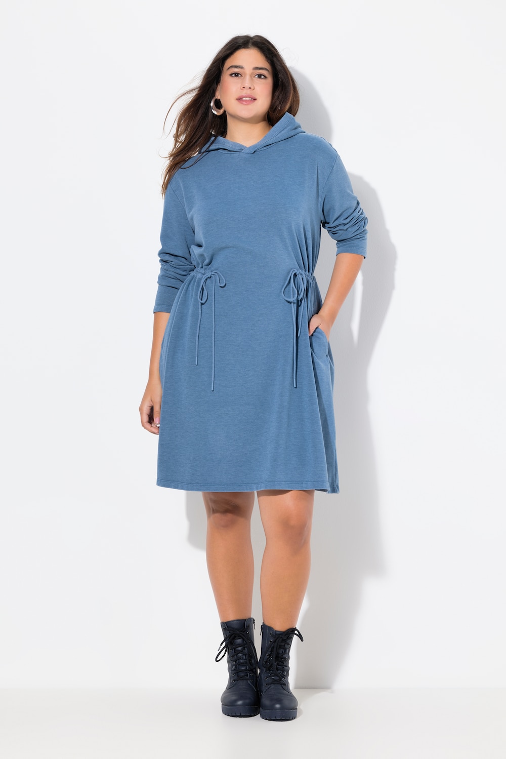 Große Größen Hoodiekleid, Damen, blau, Größe: 58/60, Polyester/Baumwolle, Ulla Popken