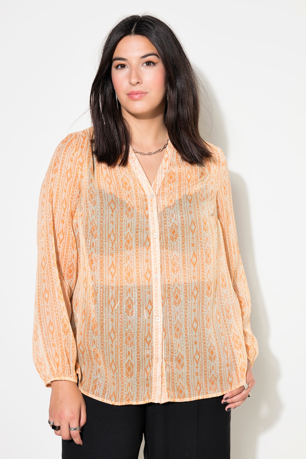 Bluse, Chiffon mit Print, Ballon-Langarm
