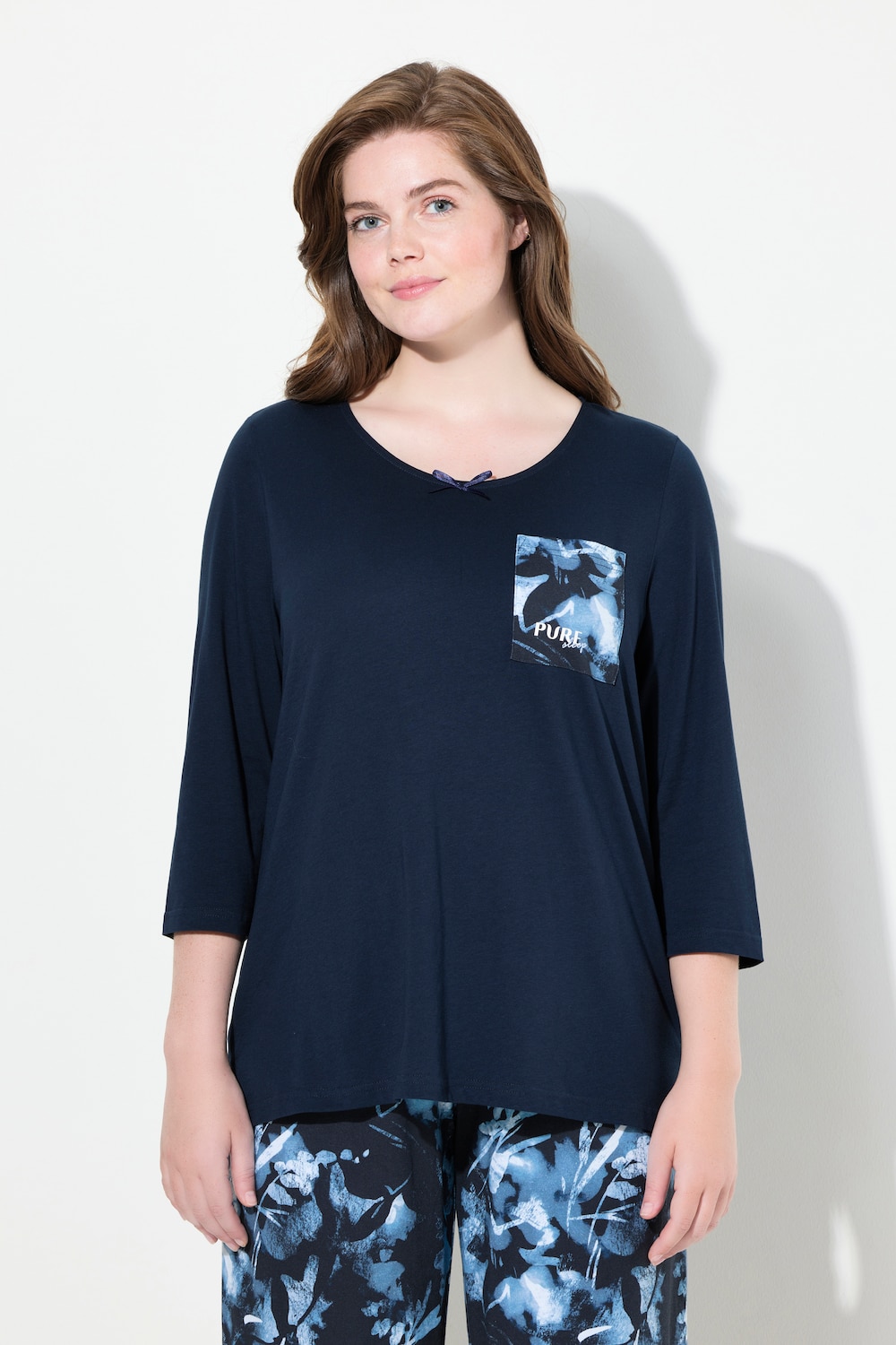 Große Größen Pyjamashirt, Damen, blau, Größe: 50/52, Baumwolle, Ulla Popken