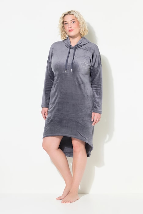 Velour Long Sleeve Hooded Loungewear Dress