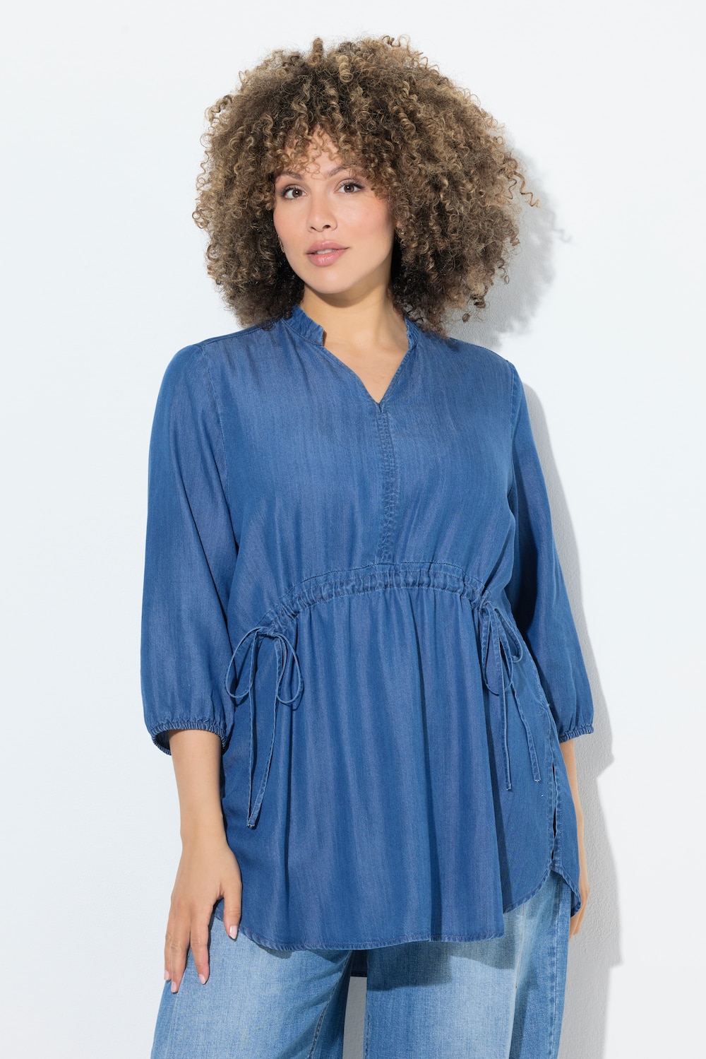 Große Größen Lyocell-Bluse, Damen, blau, Größe: 62/64, Synthetische Fasern, Ulla Popken