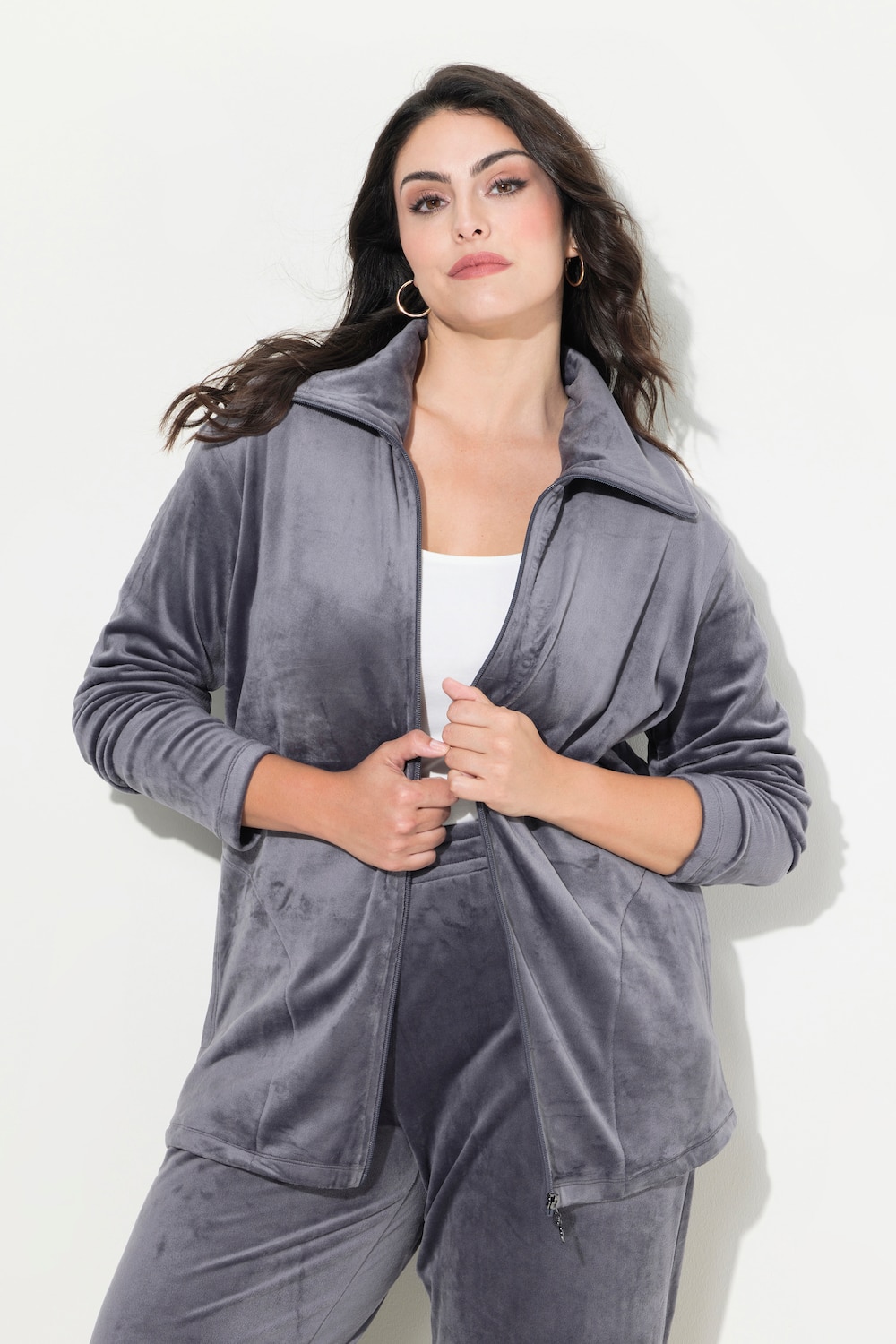 Große Größen Loungewear-Nickijacke, Damen, grau, Größe: 58/60, Polyester, Ulla Popken