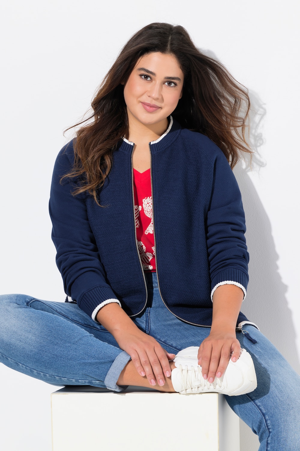 Große Größen Sweat-Blouson, Damen, blau, Größe: 42/44, Baumwolle, Ulla Popken