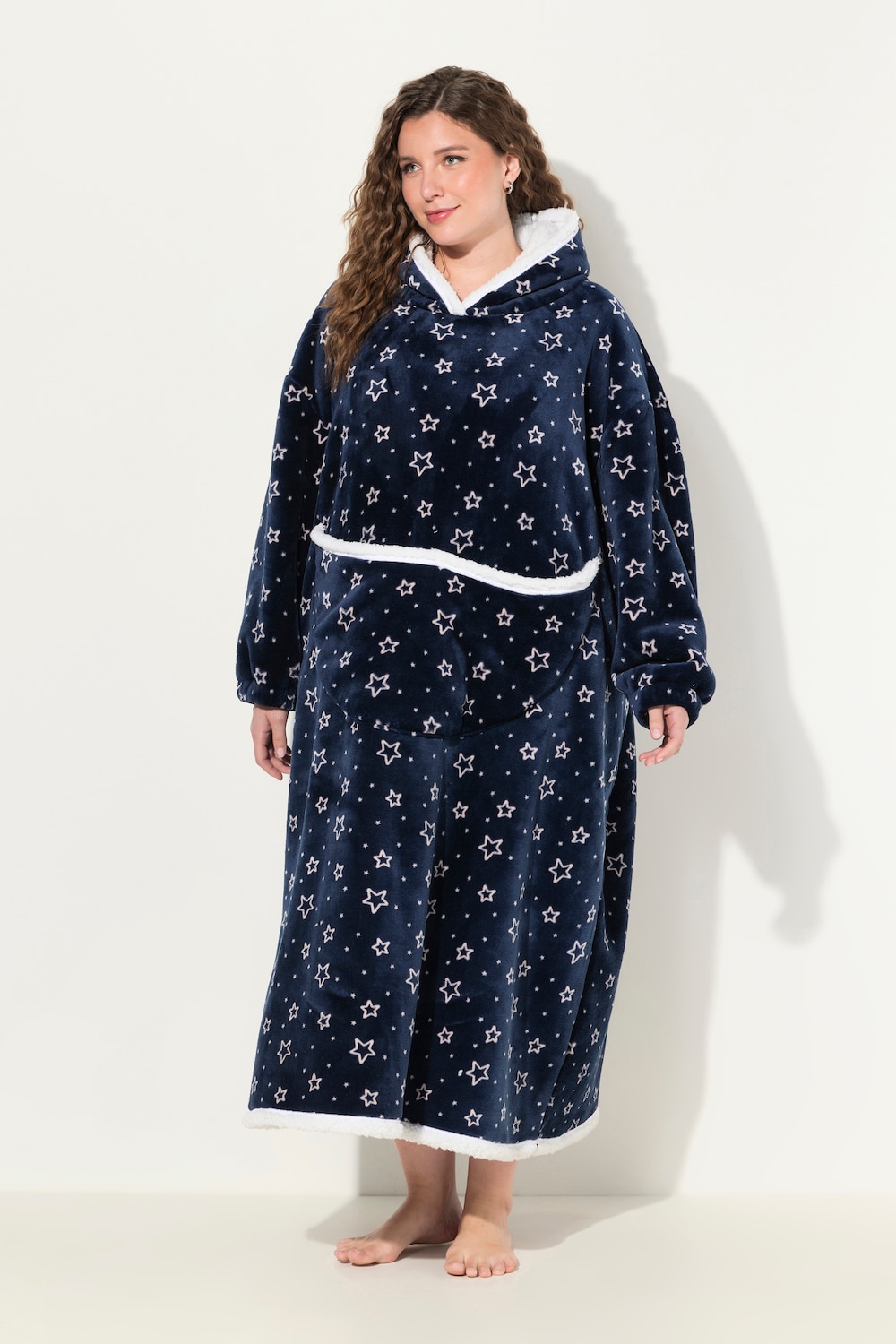 Große Größen Loungewear-Poncho, Damen, blau, Größe: I, Polyester, Ulla Popken