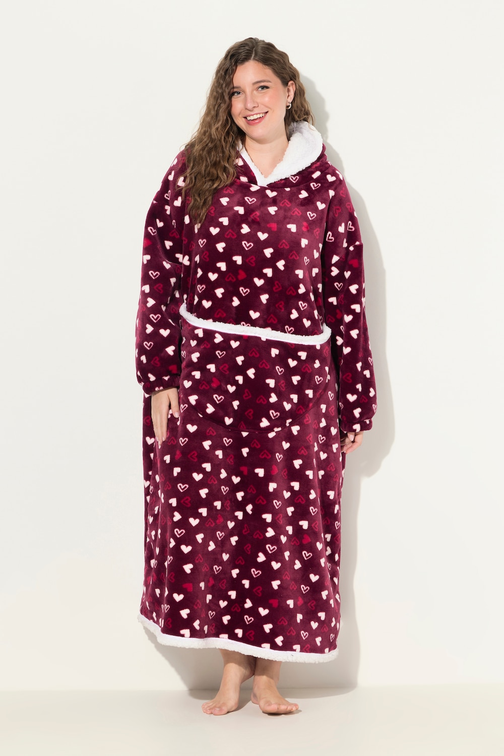 Große Größen Loungewear-Poncho, Damen, rot, Größe: III, Polyester, Ulla Popken