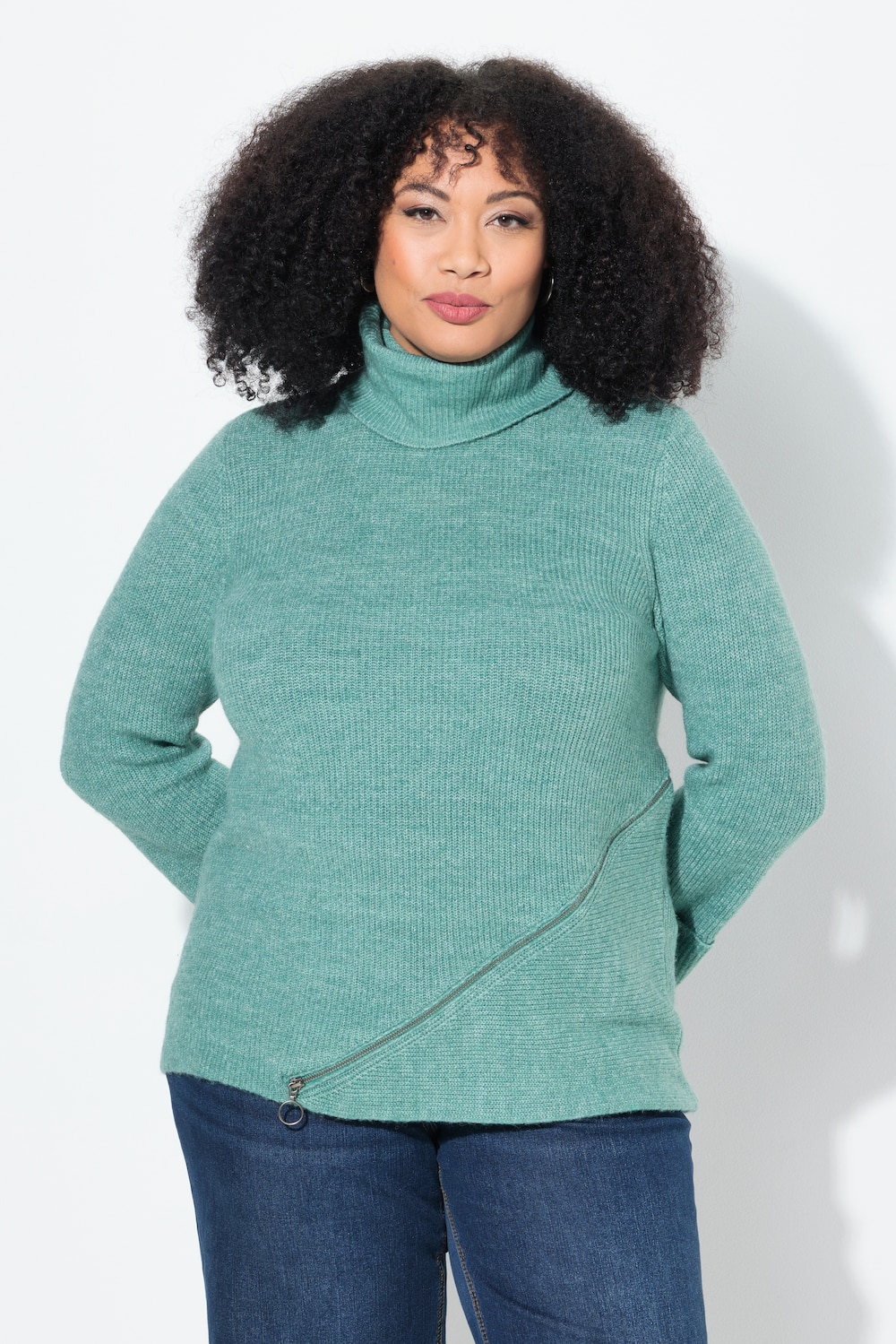 Große Größen Pullover, Damen, türkis, Größe: 50/52, Synthetische Fasern/Polyester, Ulla Popken