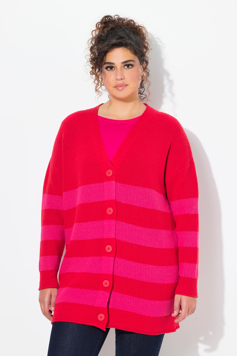 Große Größen Strickjacke, Damen, rot, Größe: 42/44, Viskose/Synthetische Fasern/Polyester, Ulla Popken