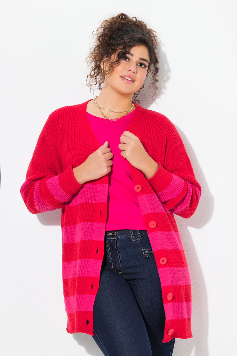 Große Größen Strickjacke, Damen, rot, Größe: 50/52, Viskose/Synthetische Fasern/Polyester, Ulla Popken