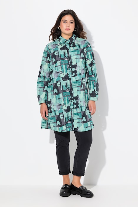 Geometric Print Button-Down Shirt Dress