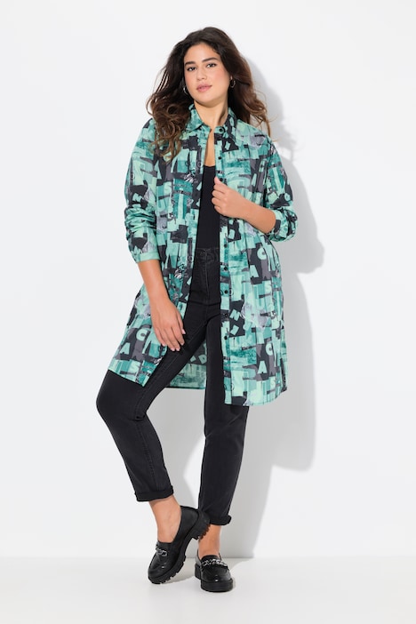 Geometric Print Button-Down Shirt Dress