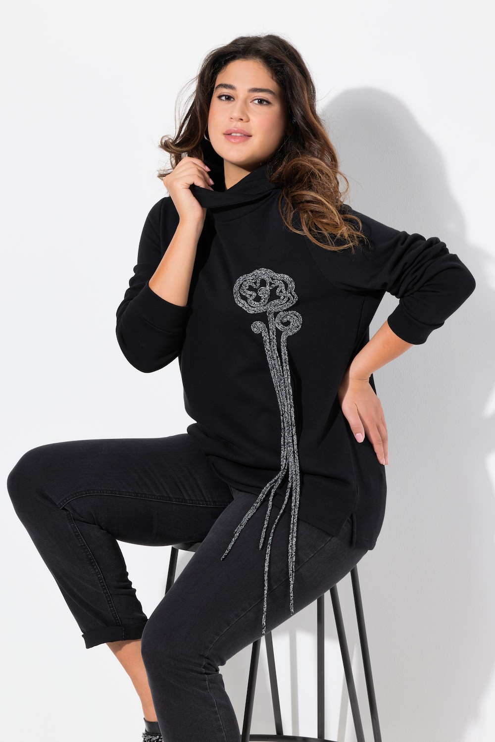 Große Größen Sweatshirt, Damen, schwarz, Größe: 62/64, Baumwolle/Polyester, Ulla Popken