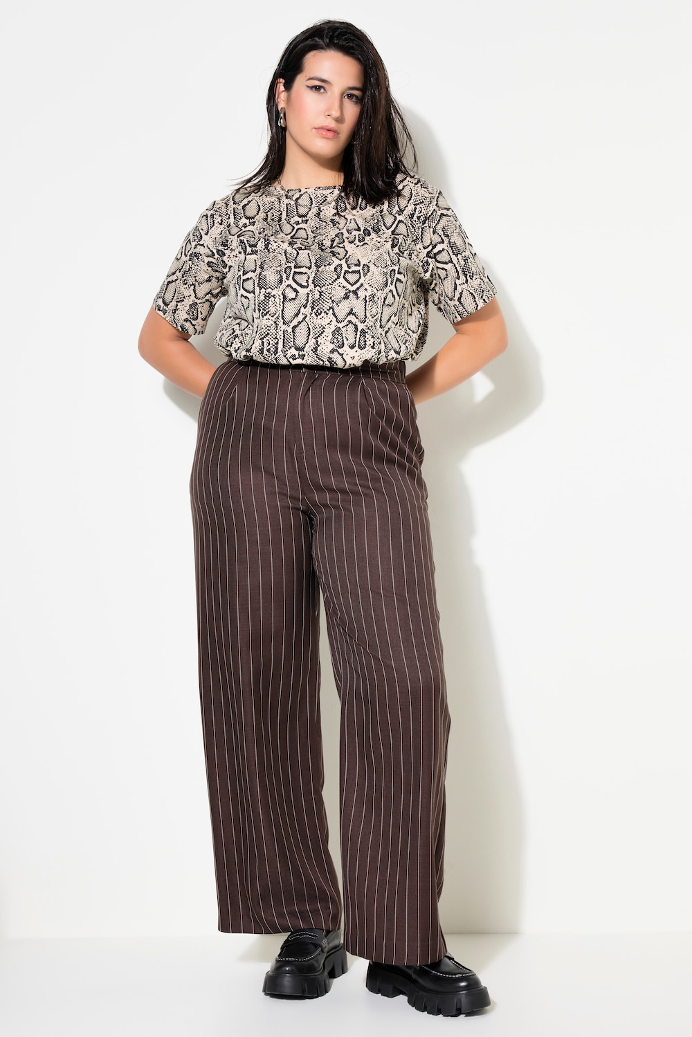 Hose, High Waist, weites Bein, Schimmer, Nadelstreifen