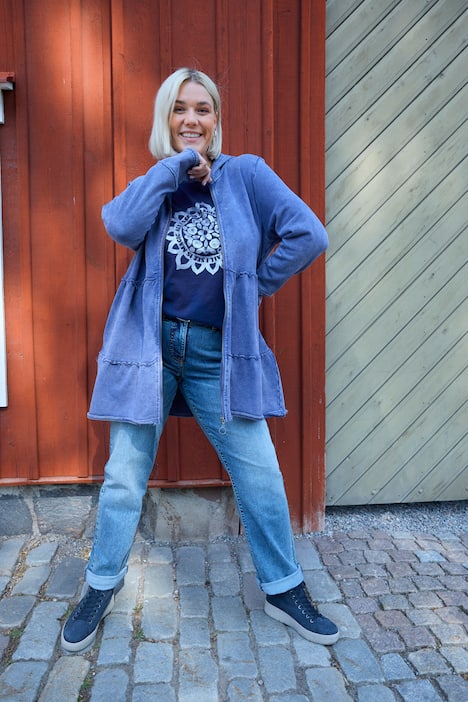 Lange hoodie-jas, vintage look, A-lijn, capuchon