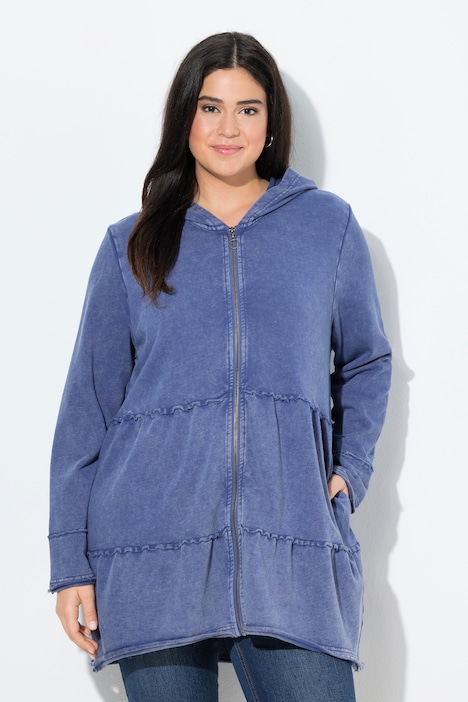 Lange hoodie-jas, vintage look, A-lijn, capuchon