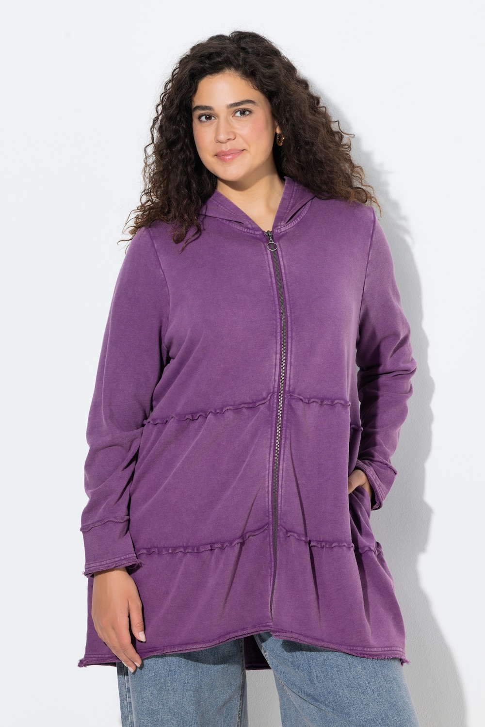 Große Größen Long-Hoodiejacke, Damen, lila, Größe: 62/64, Baumwolle, Ulla Popken