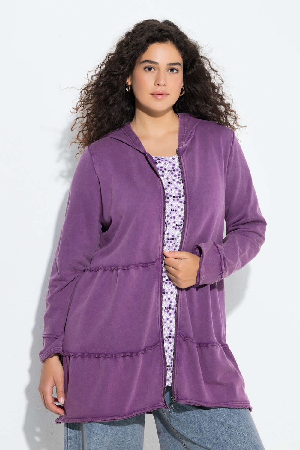 Lange hoodie-jas, vintage look, A-lijn, capuchon