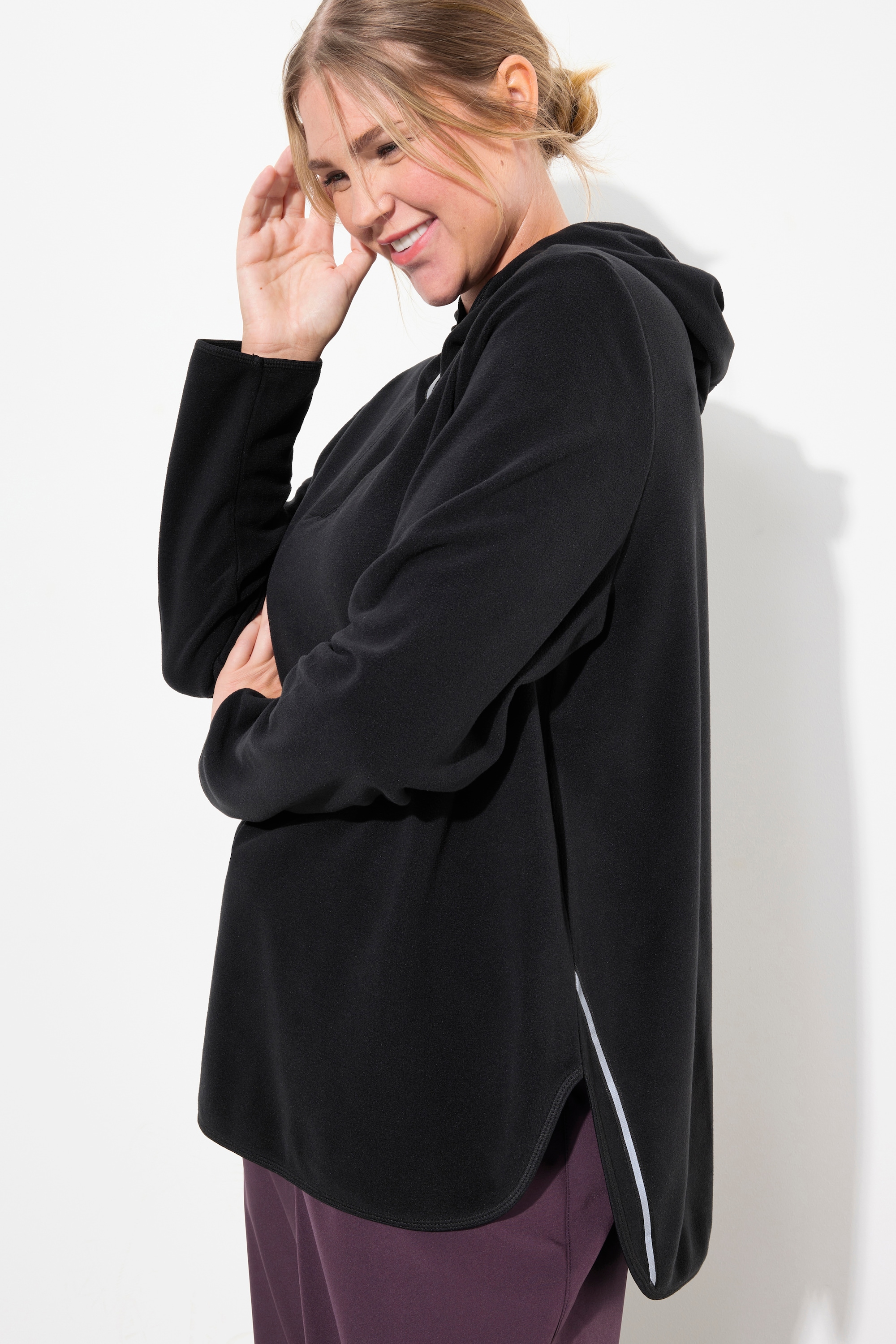 Ulla Popken Damen große Größen Fleece Troyer kurz Oversized Kapuze Langarm