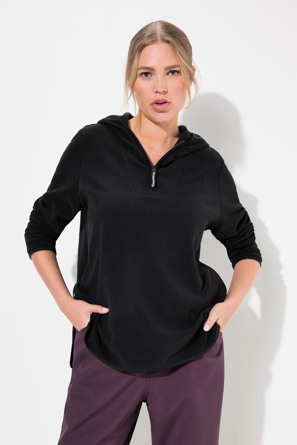 Große Größen Fleece-Troyer, Damen, schwarz, Größe: 42/44, Polyester, Ulla Popken