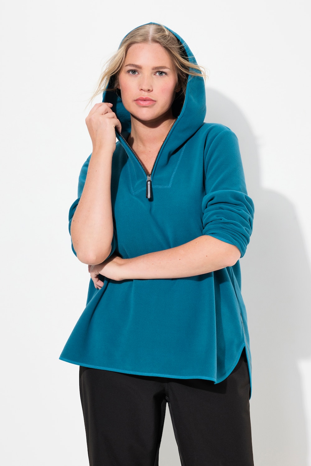 Große Größen Fleece-Troyer, Damen, blau, Größe: 62/64, Polyester, Ulla Popken