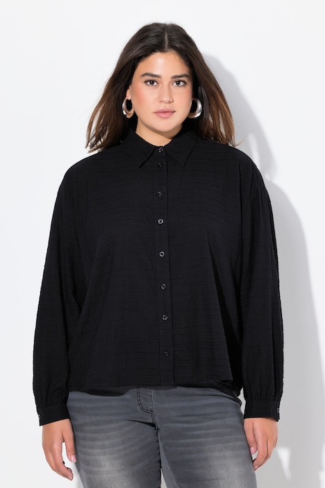 Textured Long Sleeve Button Down Blouse