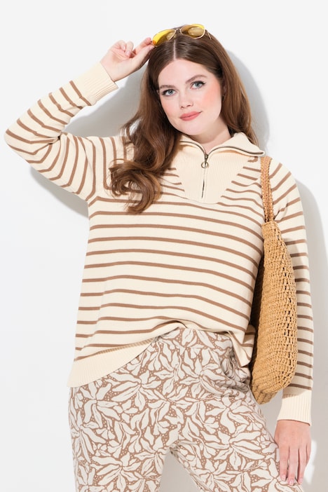 Eco Cotton Striped Troyer Collar Sweater