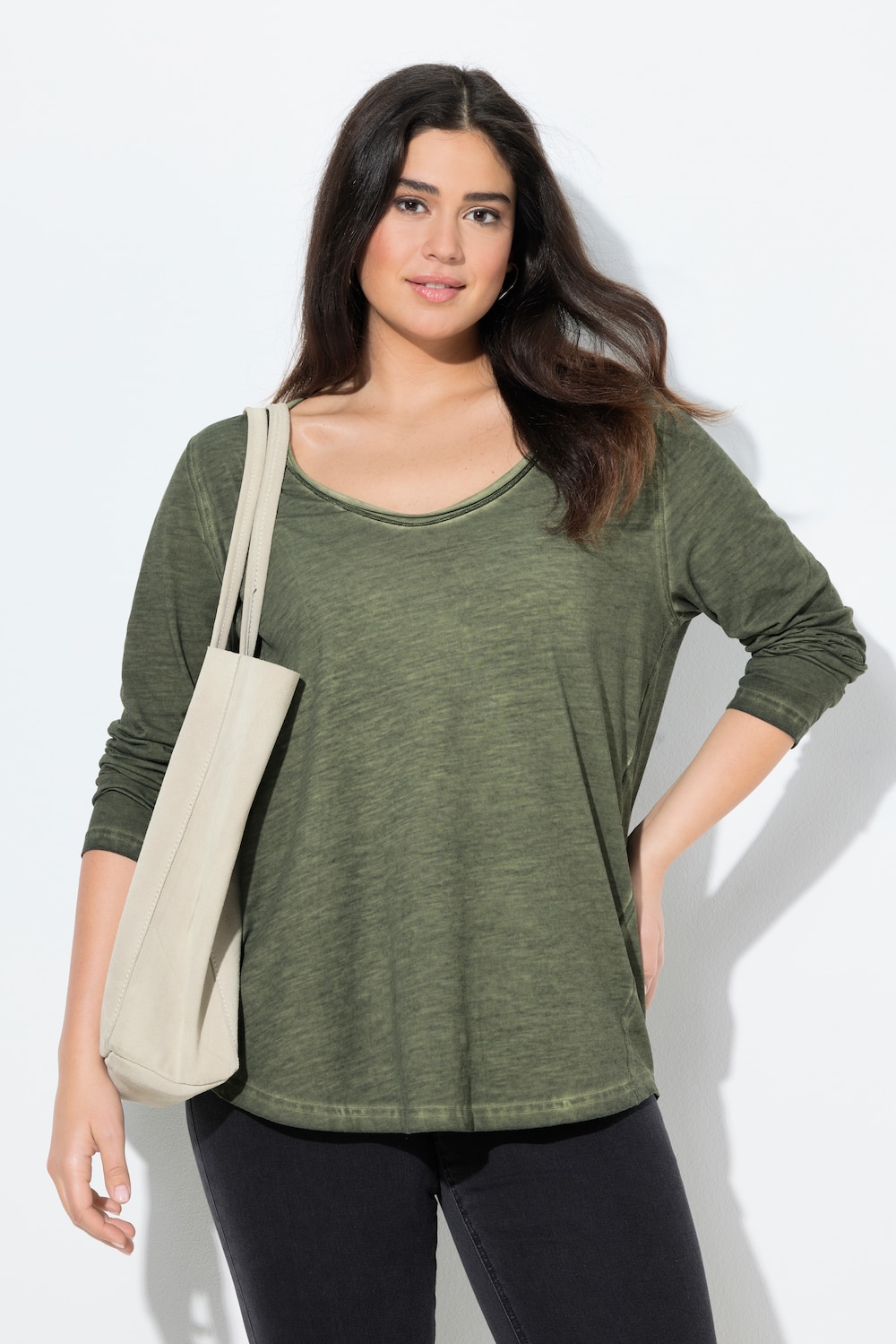 Shirt, Rollkanten, Classic, V-Ausschnitt, Langarm