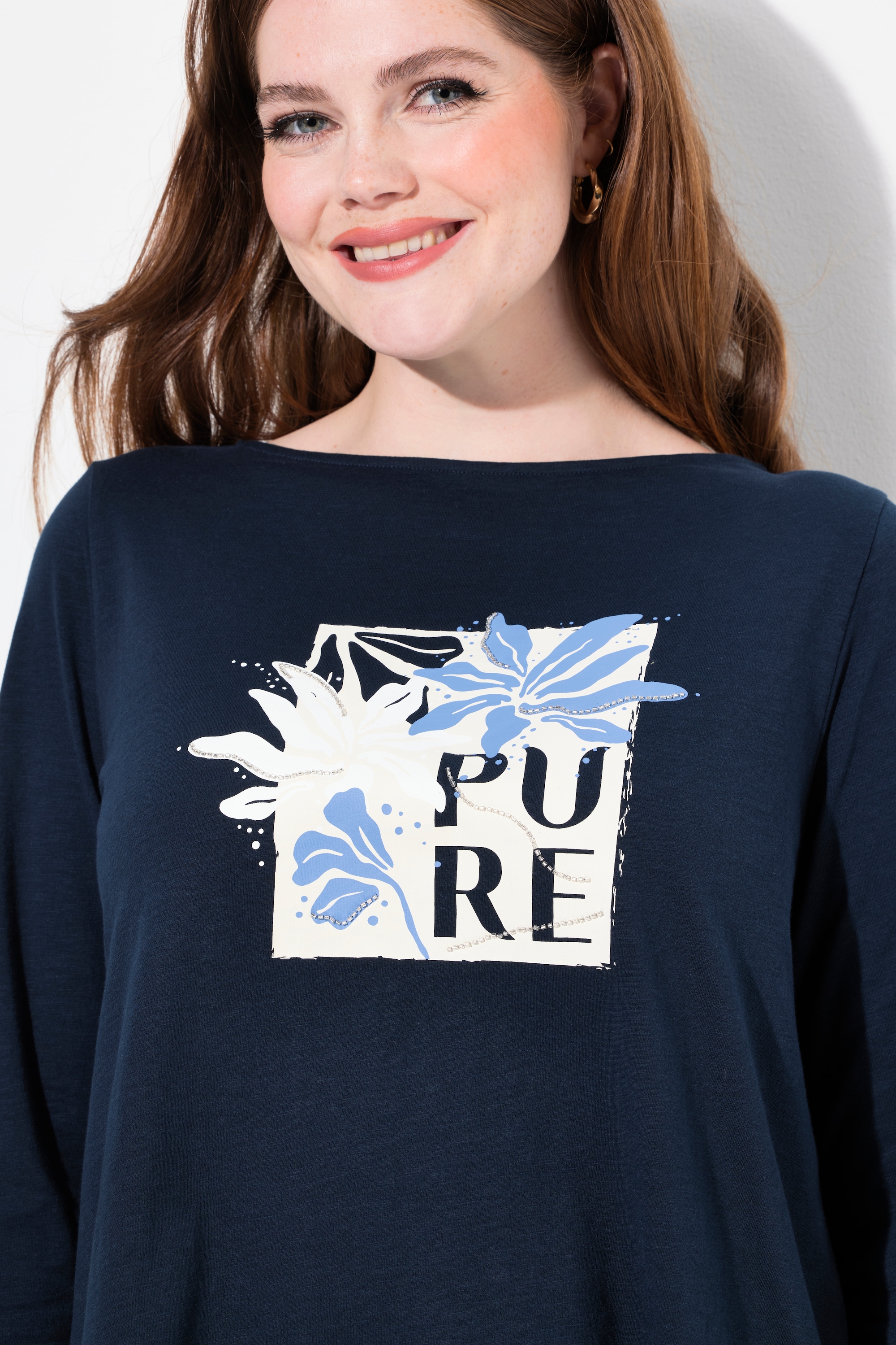 Ulla Popken Damen große Größen Shirt PURE U Boot Ausschnitt 3 4 Arm