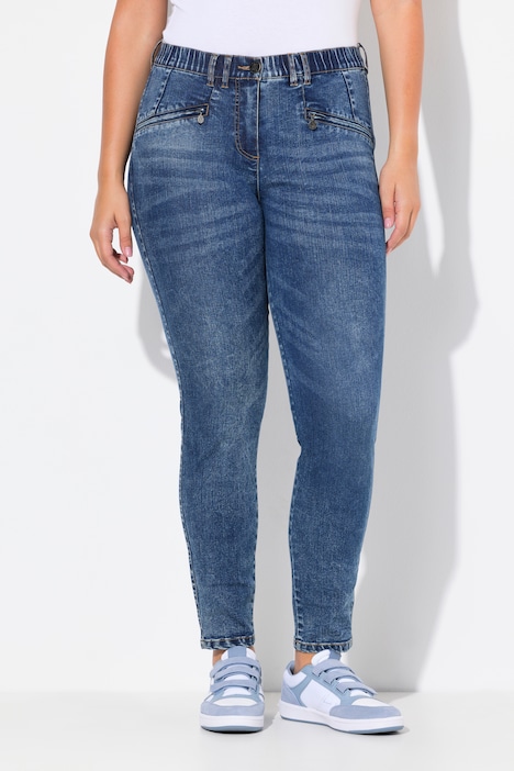 Jeans modello Sarah con gamba aderente, tessuto elasticizzato e tasche con zip