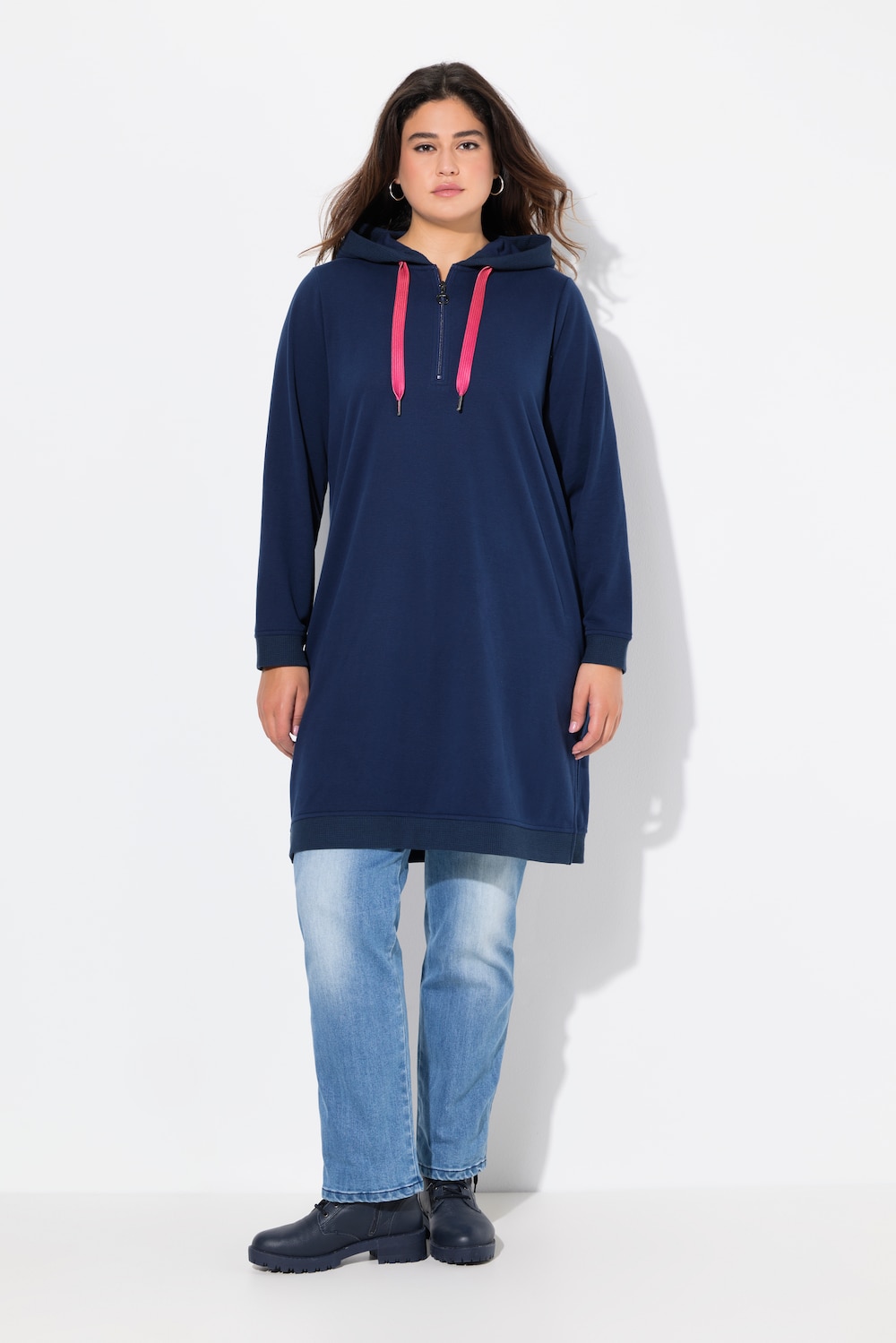 Große Größen Hoodiekleid, Damen, blau, Größe: 42/44, Polyester/Baumwolle, Ulla Popken